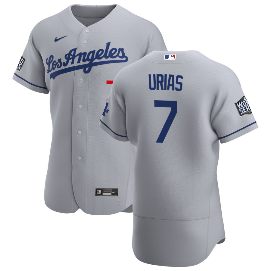 Los Angeles Dodgers #7 Julio Urias Men Nike Gray Road 2020 World Series Champions Authentic Team MLB Jersey